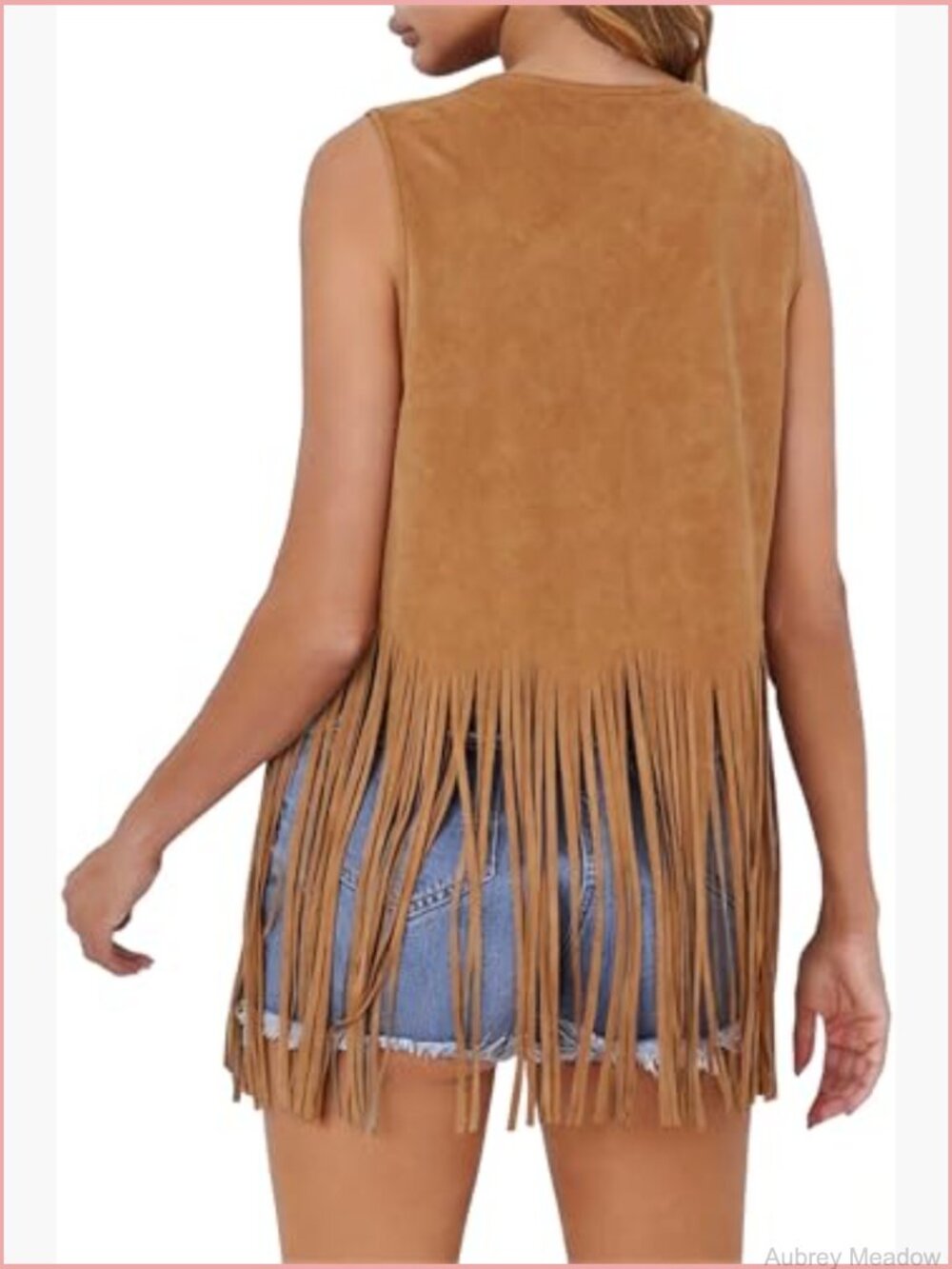 Western Tassels Fringe Vest Sleeveless Faux Suede Open Front Cardigan Boho 70s - Picture 6 of 7